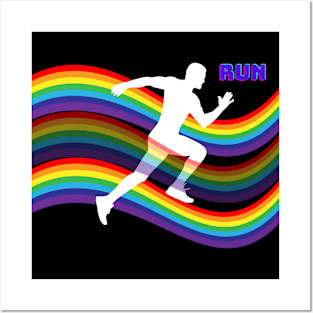 Silhouette white sprint on rainbow Posters and Art